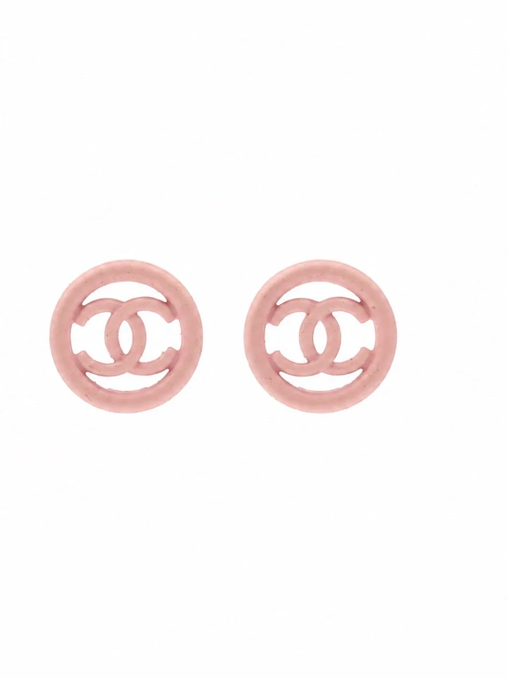 CHANEL Pink Stud CC Round Logo Stud Earrings
